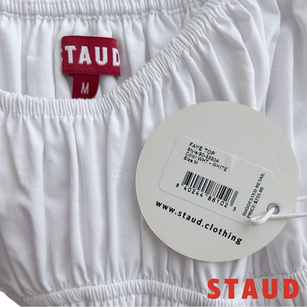 STAUD White Puff Sleeve Crop Top